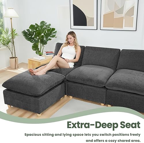 Miniatura 6 de Sofá modular modular con reposabrazos reversible para casa de gato, 3 plazas con otomana de almacenamiento, sofá convertible en forma de L para sala