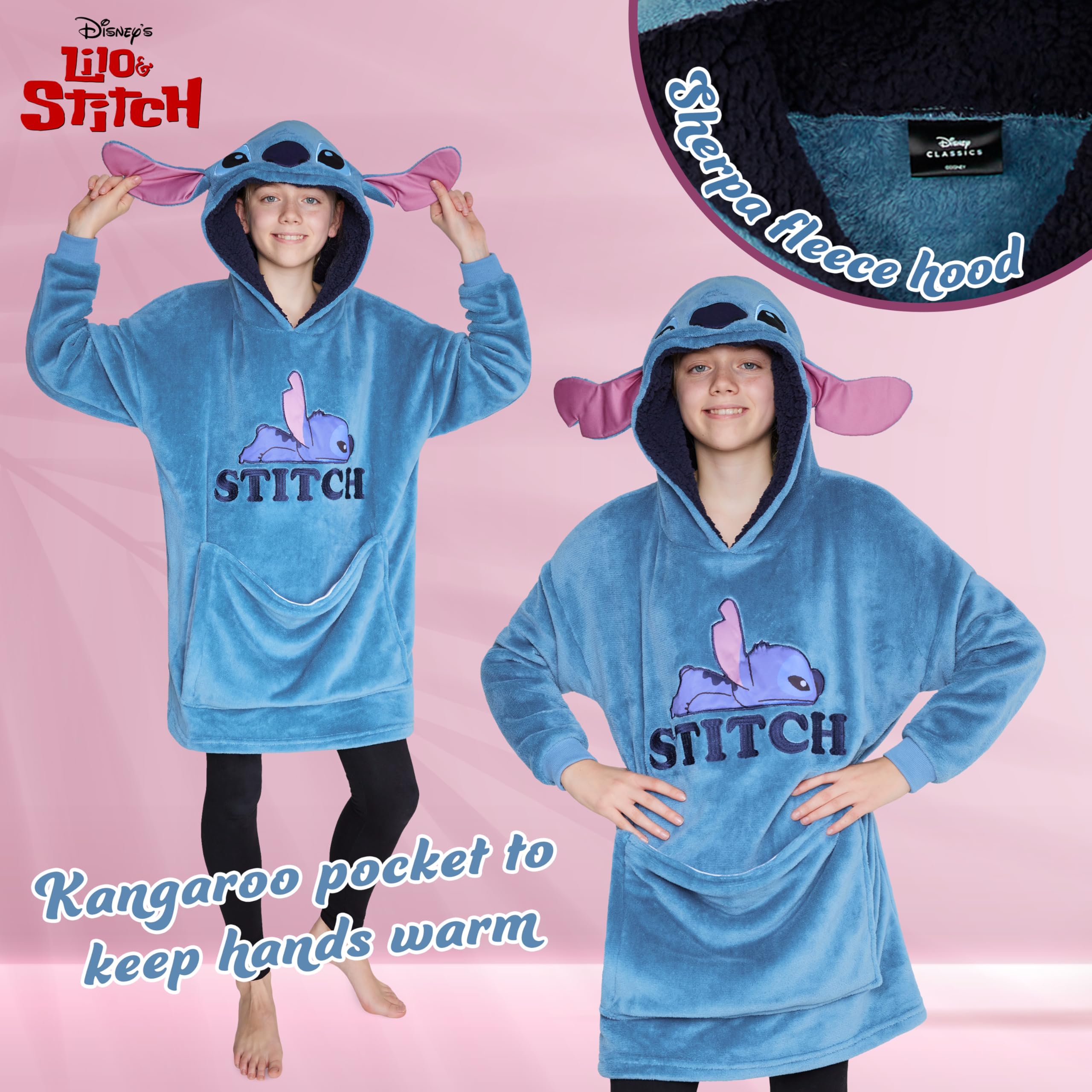 Disney Felpa Bambina - Felpa Coperta di Pile Taglia Unica - Felpa Oversize Bambini Ripiegabile A Cuscino - Stitch Gadget Ufficiale