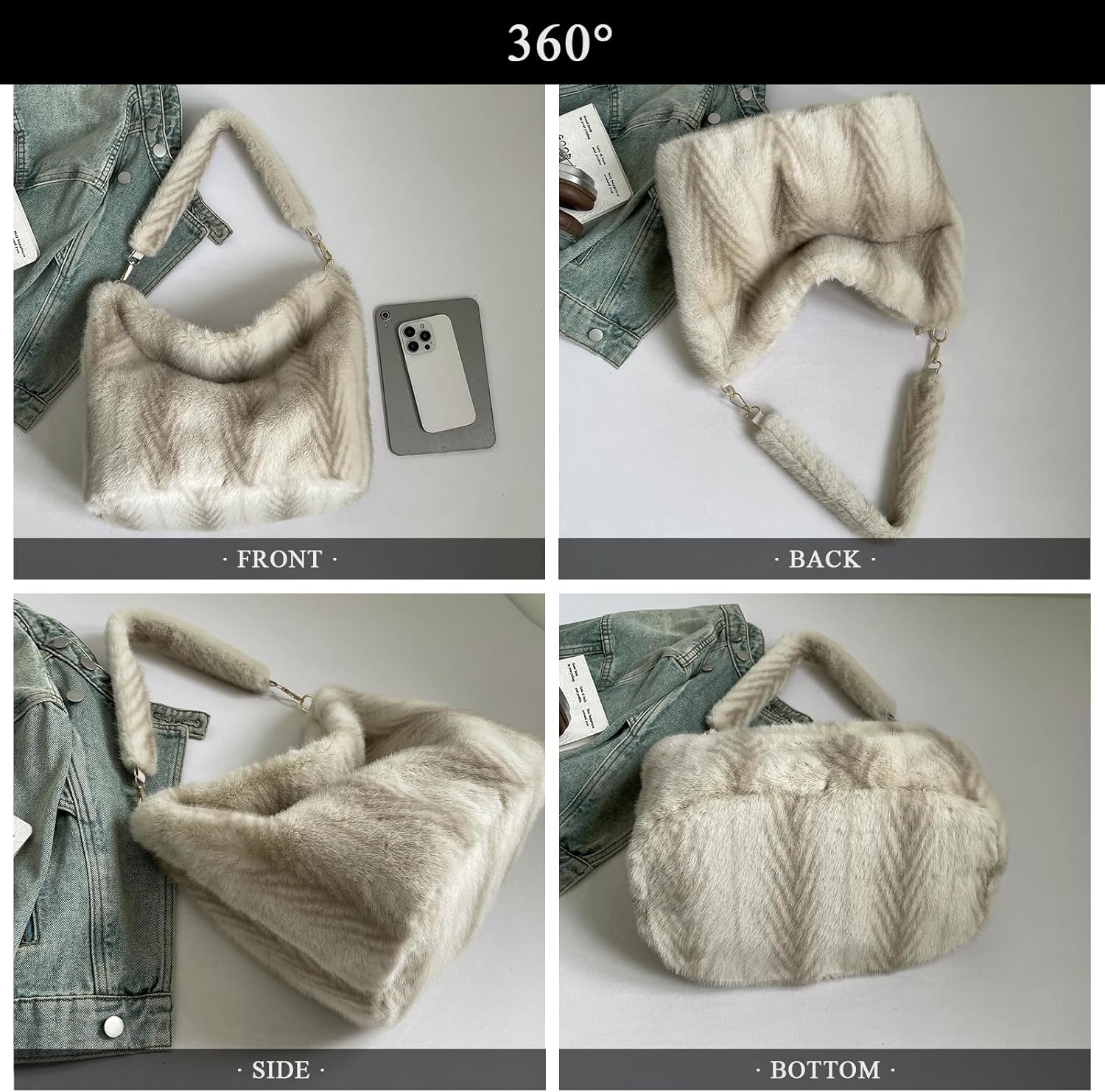 Fluffy Tote Bag Winter Fuzzy Purses for Women Faux Fur Purse Soft Furry Handbag Plush Crossbody Bags - Image 6