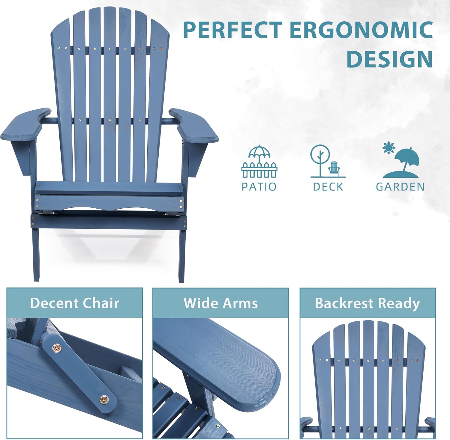 Wooden Folding Adirondack Chair Set of 2, Half Pre-Assembled Wood Lounge Chair for Outdoor Patio Garden Lawn Backyard Deck Pool Beach Firepit