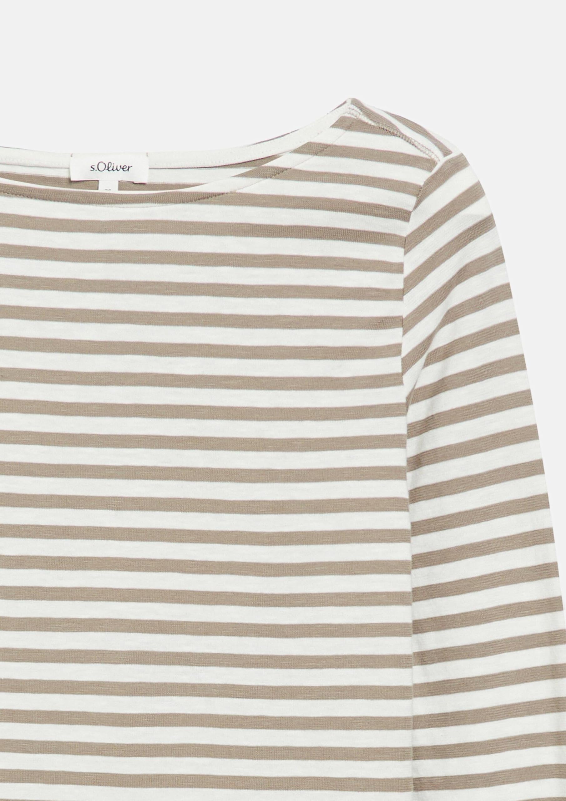 s.Oliver Bernd freier GmbH & co. kg/s.Oliver 2182446 - Camiseta de Manga Larga para Mujer, diseño de Rayas, Rayas Taupe, 36