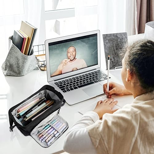 Miniatura 7 de EOOUT Estuche para lápices, bolsa para bolígrafos, suministros de oficina, papelería, estuche de gran capacidad para la universidad, escuela