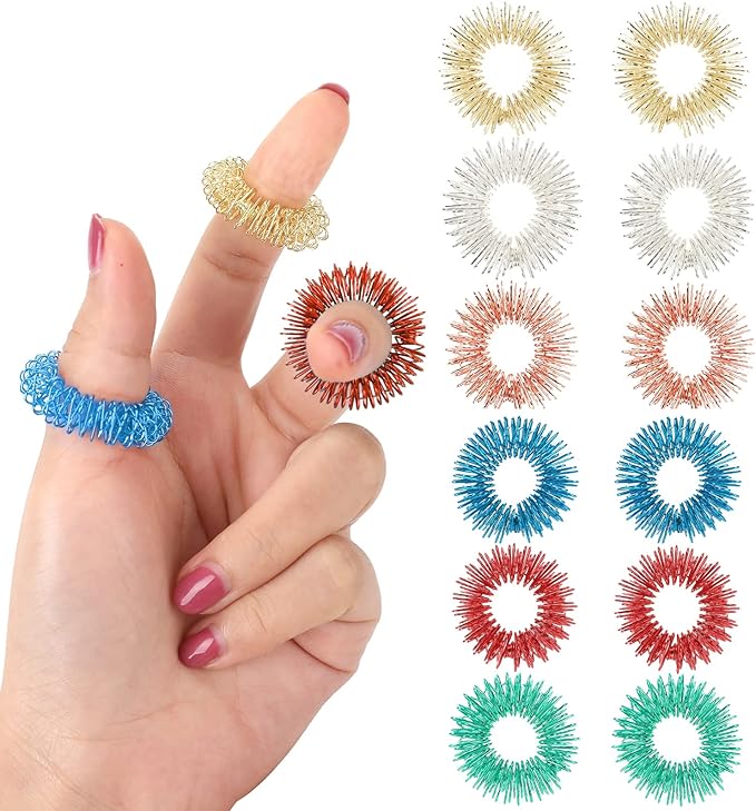 12 Pieces Acupressure RingsSpiky Sensory Finger Rings Acupuncture