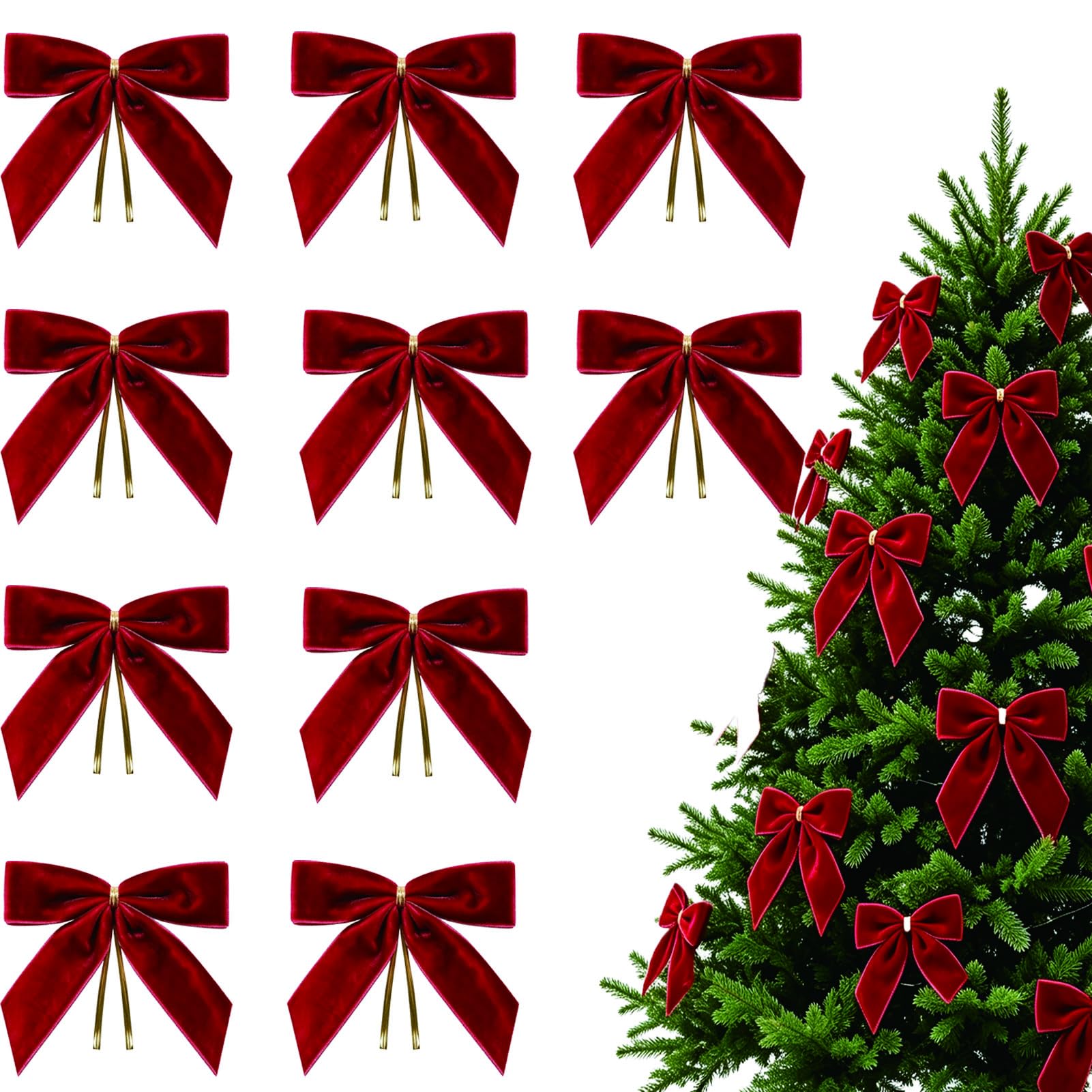 DITK-U 10 Red Velvet Bow Christmas Vintage Velvet Ribbon Bow Decorations