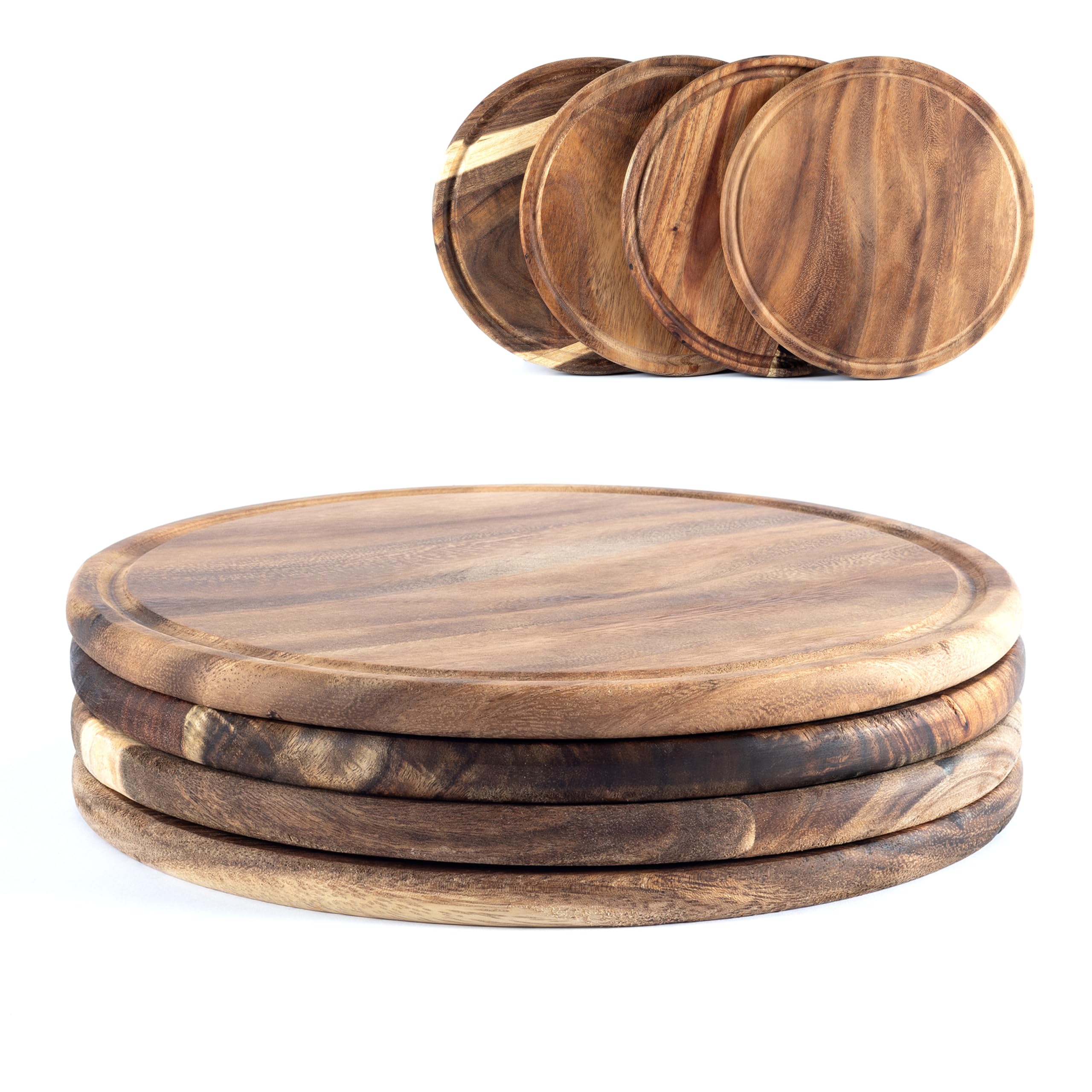Hanseküche Tagliere per carne in legno di acacia, Ø 25 cm – Set da 4 piatti rotondi in legno – Ideale come tagliere per il pranzo, tagliere per pane, tagliere per servire e tagliere da cucina