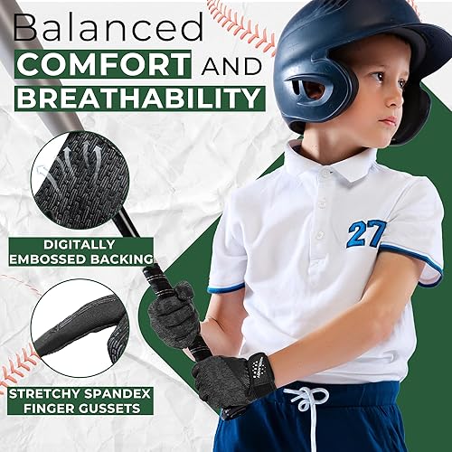 Vista 57 de HANDLANDY Guantes de bateo de béisbol para adultos y jóvenes, guantes de bateo de sóftbol transpirables para hombres, niños y niñas
