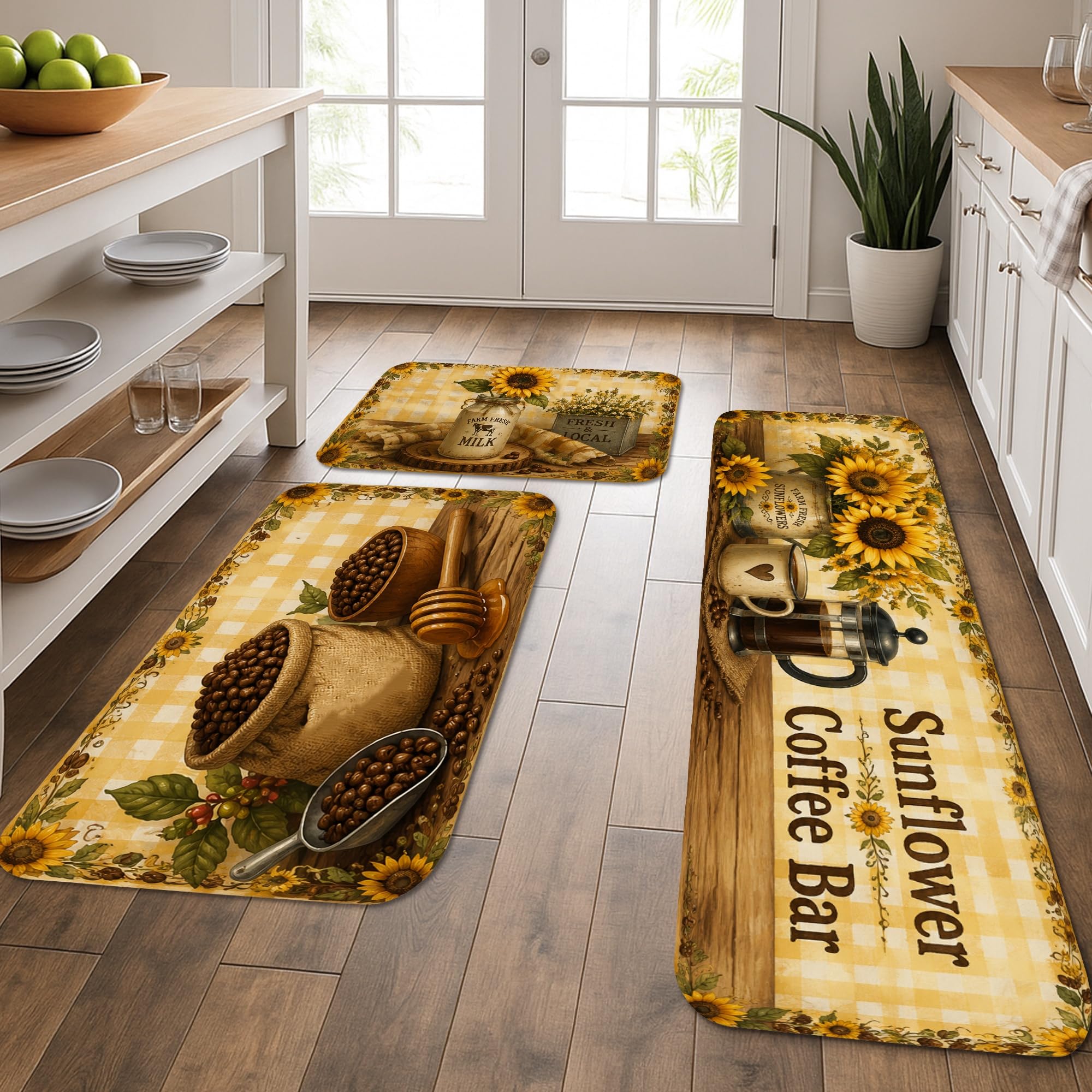 Tapis de cuisine rembourrés lavables : lot de 3 tapis rustiques pour éviers