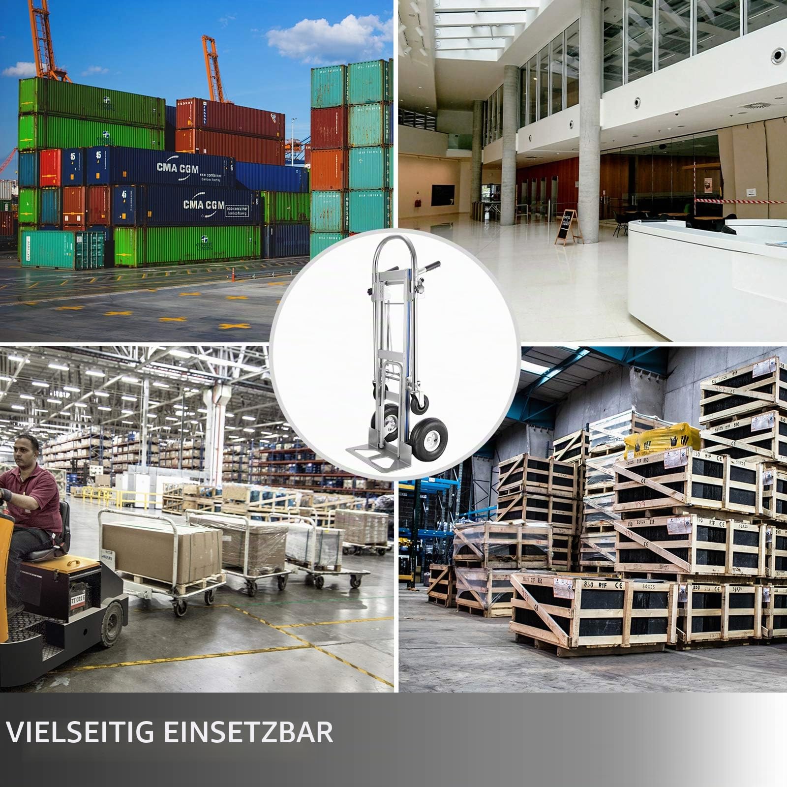 VEVOR 3-in-1-Sackkarre, zusammenklappbar, 1000 Pfund, robuster Allzweckwagen auf Rädern, umwandelbarer Aluminium-Sackkarre-Allzweckwagen mit 4 Rädern