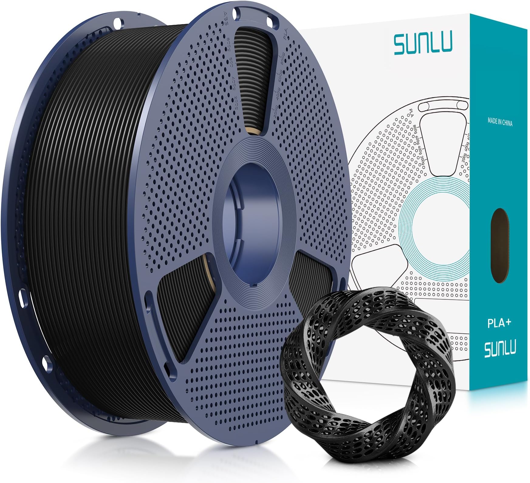 SUNLU PLA Plus 3D Printer Filament, Upgraded PLA+ 3D Filament 1.75mm, Neatly Wound PLAPro, Strong and Toughness, Dimensional Accuracy +/- 0.02 mm, 1KG Spool (Black)