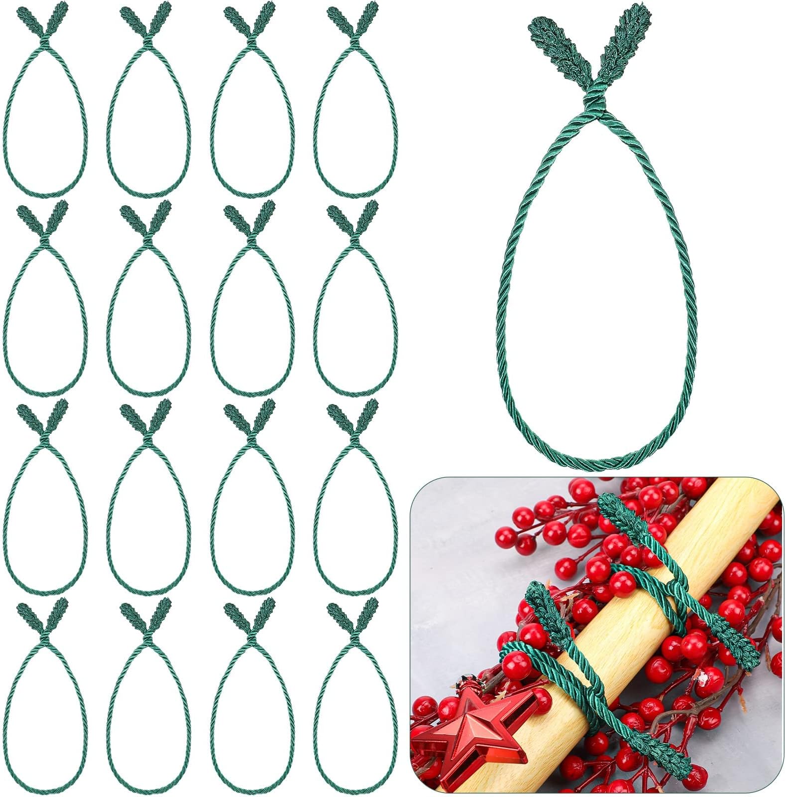 Zhengmy 20 Inches Christmas Garland Ties ative Twist for Banister Reusable and Flexible Xmas Holiday Home ations Craft Wrapping (16 Pcs, Green)