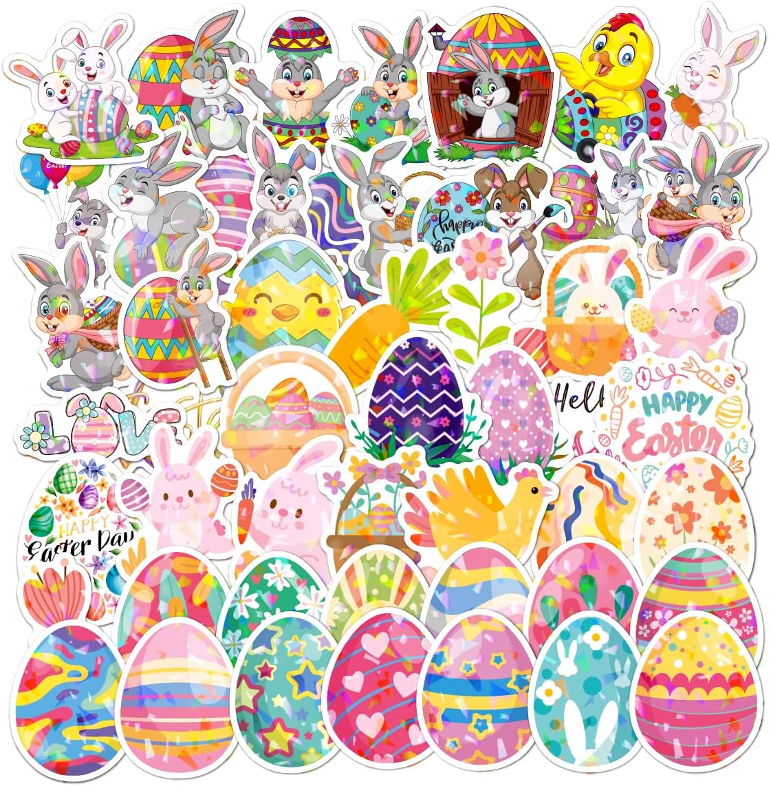 Easter Stickers - Bunny, Egg, Rabbit Spring Stickers for Kids - 51PCS Happy Easter Decorations Cute Stickers for Card Making, Scraobook, Envelopes, DIY Crafts
