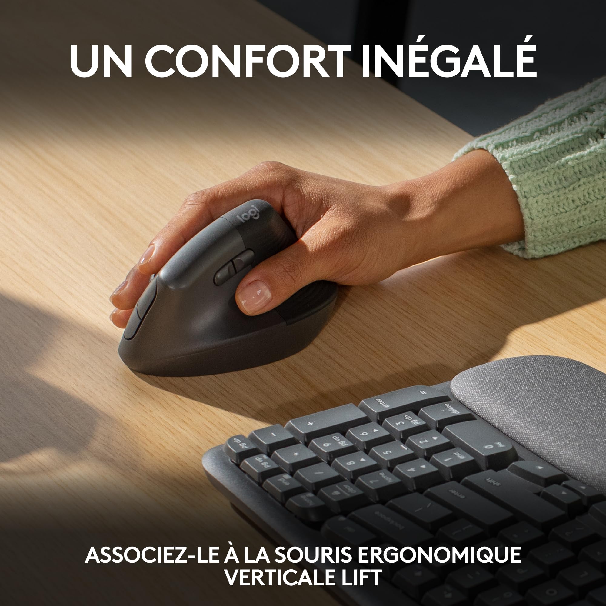 Logitech Wave Keys - Clavier Ergonomique sans Fil, Repose-Poignets rembourré, Frappe Naturelle econfortable, Easy-Switch, Bluetooth, récepteur Logi Bolt,Multi-SE,Windows/Mac, Français AZERTY-Graphite
