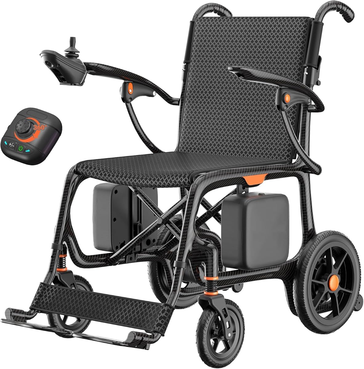 28lbs Ultralight Foldable 100% Carbon Fiber Electric Wheelchairs for Adults, FreeWink Rear Control 28 Miles Long Range Power Wheelchairs with 2 Lithium Batteries for All Terrain Airline Approved