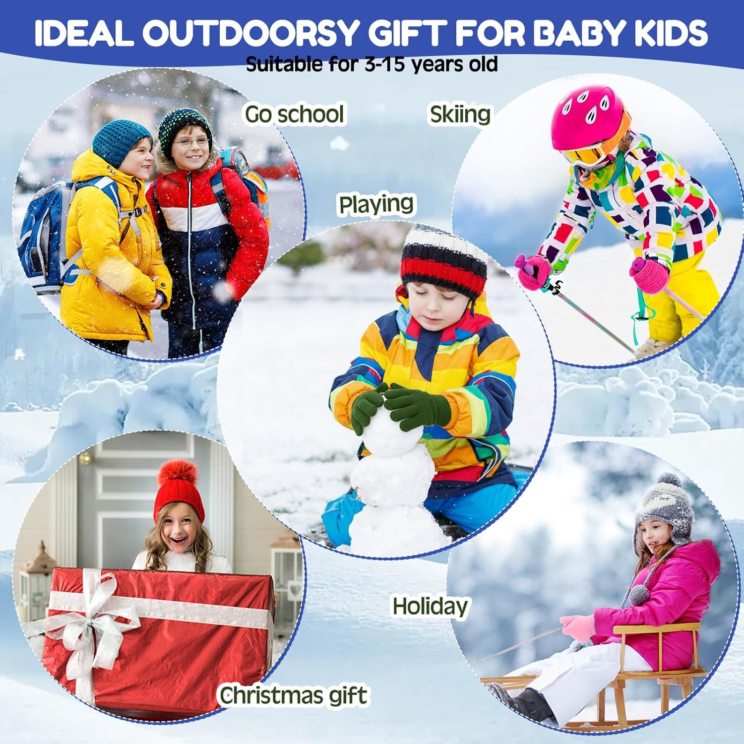 Coume 12 Pairs Kids Winter Gloves for Boys Girls Anti-Slip Knit Stretch Colorful Toddler Warm Gloves for Cold Weather - Image 6