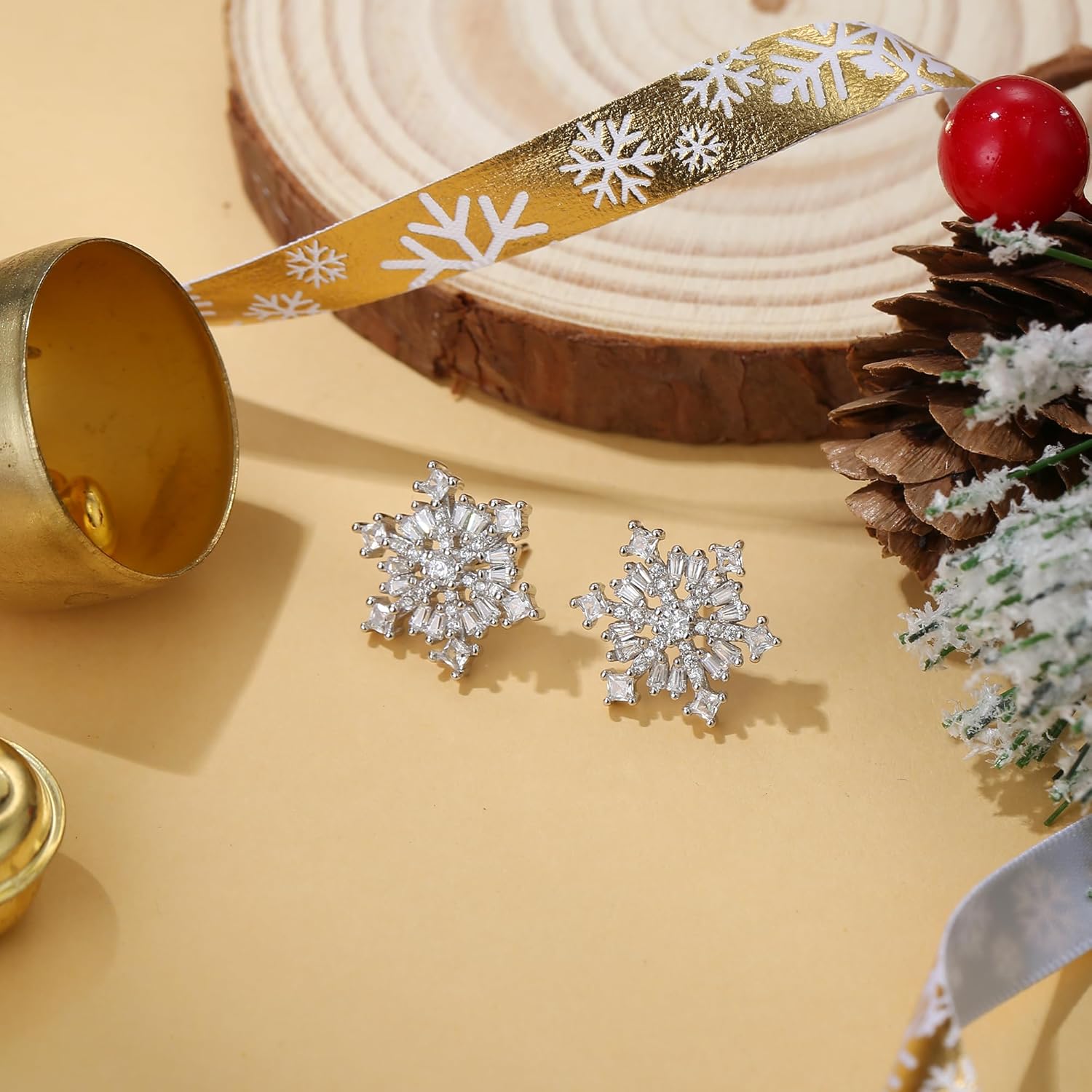 EVER FAITH 925 Sterling Silver Cubic Zirconia Winter Snowflake Flower Elegant Stud Earrings - Image 5