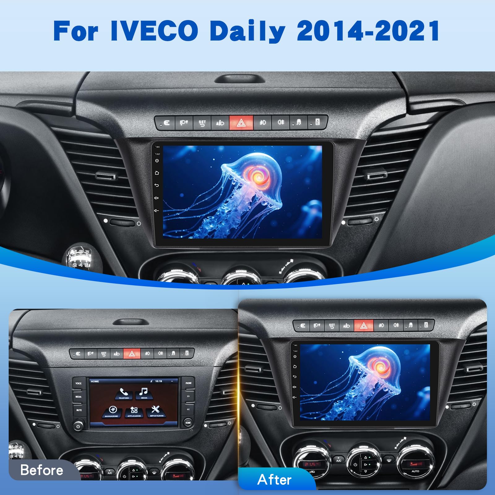 [2G+64G] Radio samochodowe z systemem Android do IVECO Daily 2014-2021 z bezprzewodową funkcją Carplay i Android Auto, 9-calowy ekran dotykowy HD z GPS/WiFi/Bluetooth/EQ/FM RDS