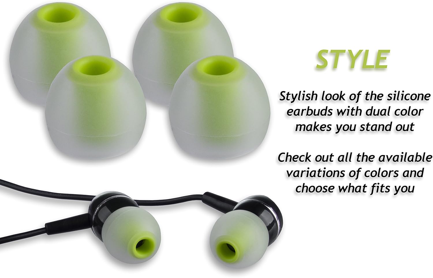 Xcessor (S/M/L 6 works (12 Pieces) of Silicone Replacement In Ear Earphone S/M/L Size Earbuds. Replacement Ear Tips for Popular In-Ear Headphones. Transparent/Green - Image 5