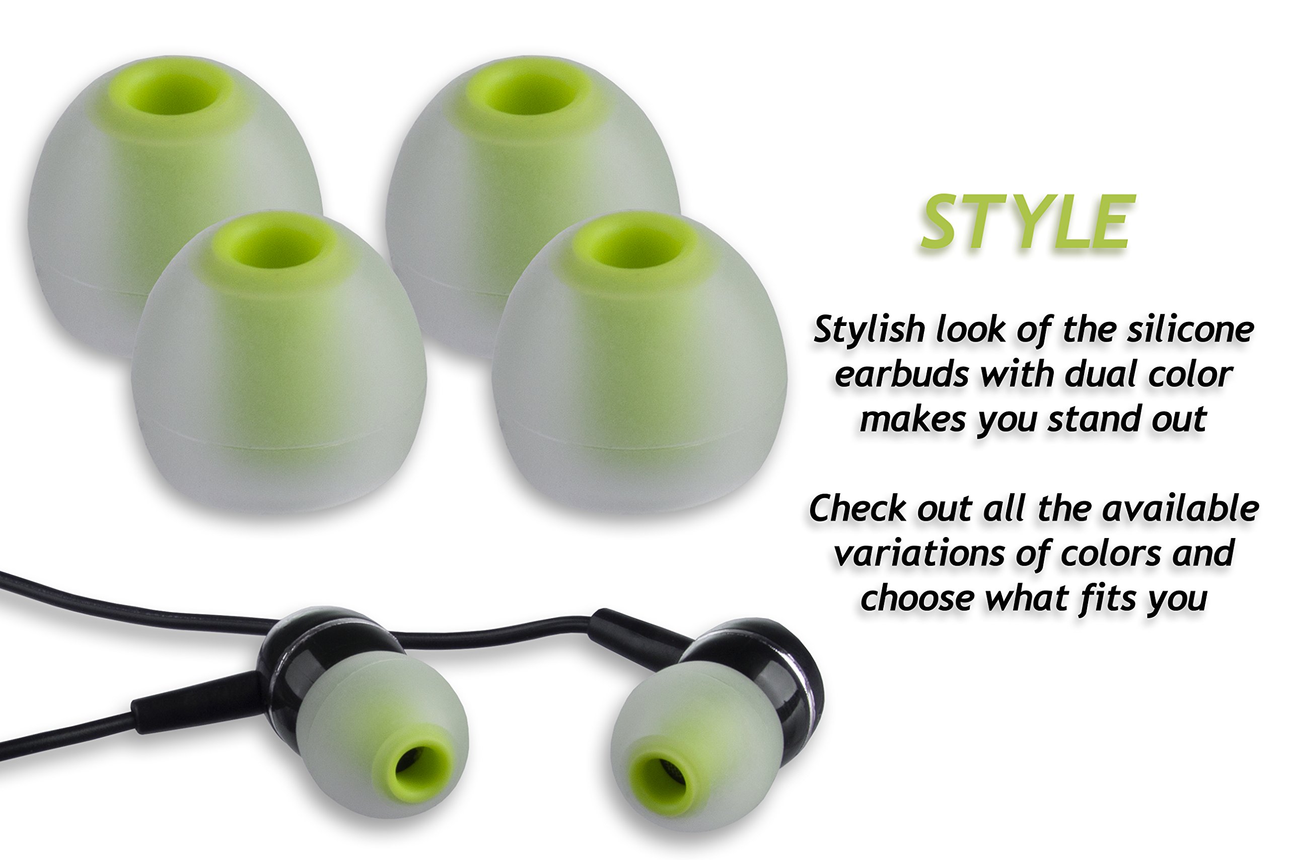 Xcessor (S 7 Pairs (14 Pieces) of Silicone Replacement In Ear Earphone Small Size Earbuds. Replacement Ear Tips for Popular In-Ear Headphones. Transparent/Green — view 5
