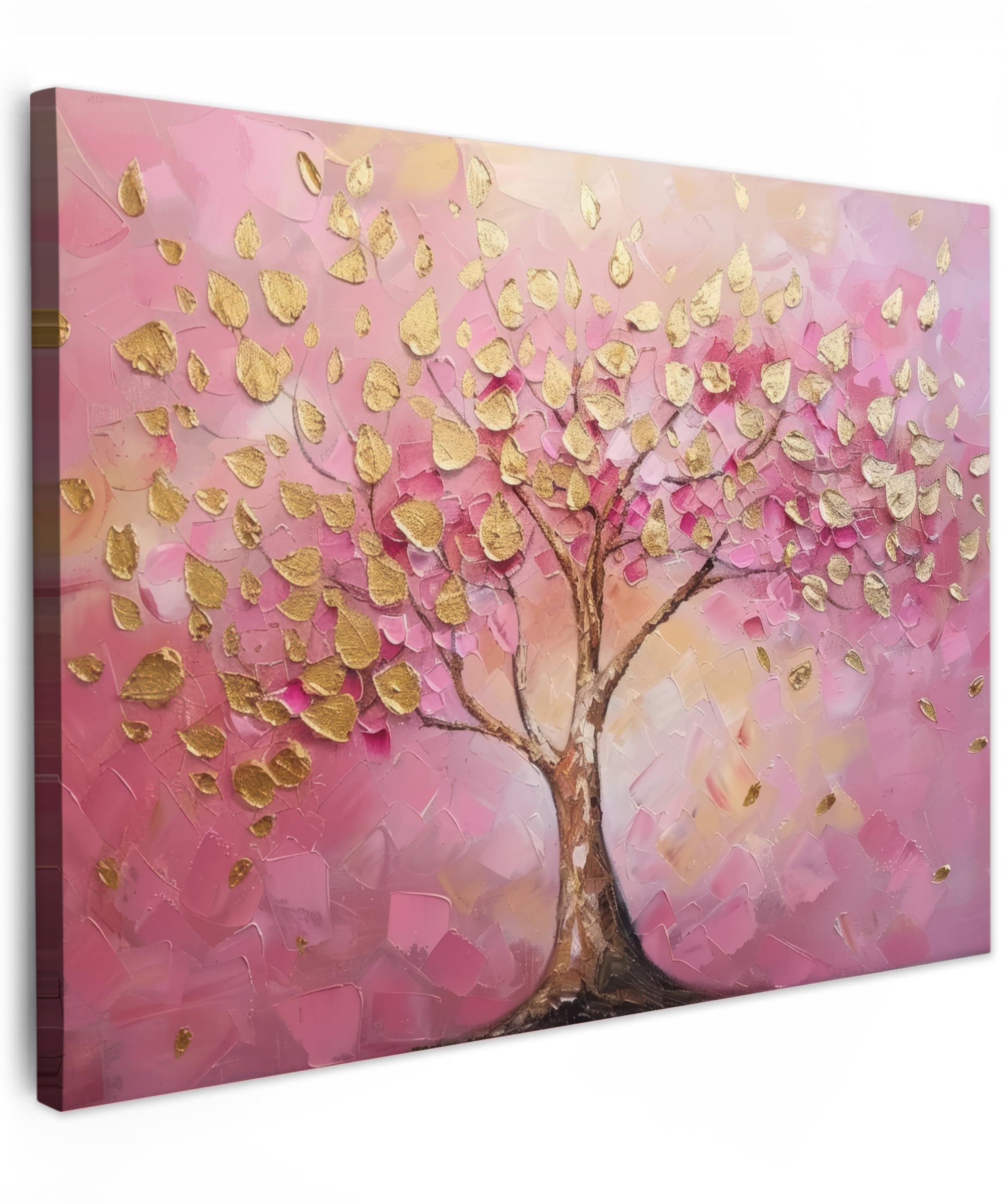 MuchoWow© Cuadros Decoracion Salon Modernos 70x50 cm para Dormitorios Cuadro Decorativos de Salon Lienzos Decorativo Canvas Wall Art Decoracion Árbol - Rosa - Hojas - Árbol de la Vida