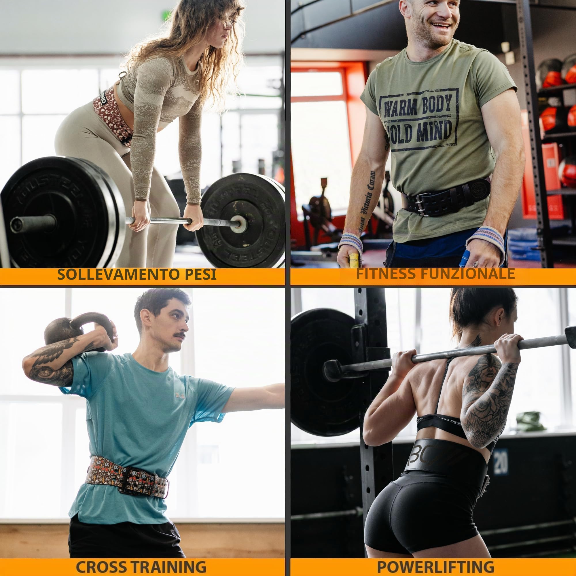 WARM BODY COLD MIND Cintura Palestra - 100% Pelle/10cm - Approvato per la Competizione Sollevamento Pesi, Cintura Powerlifting Bodybuilding Squat Cross Allenamento, Cintura Lombare Palestra Uomo Donna