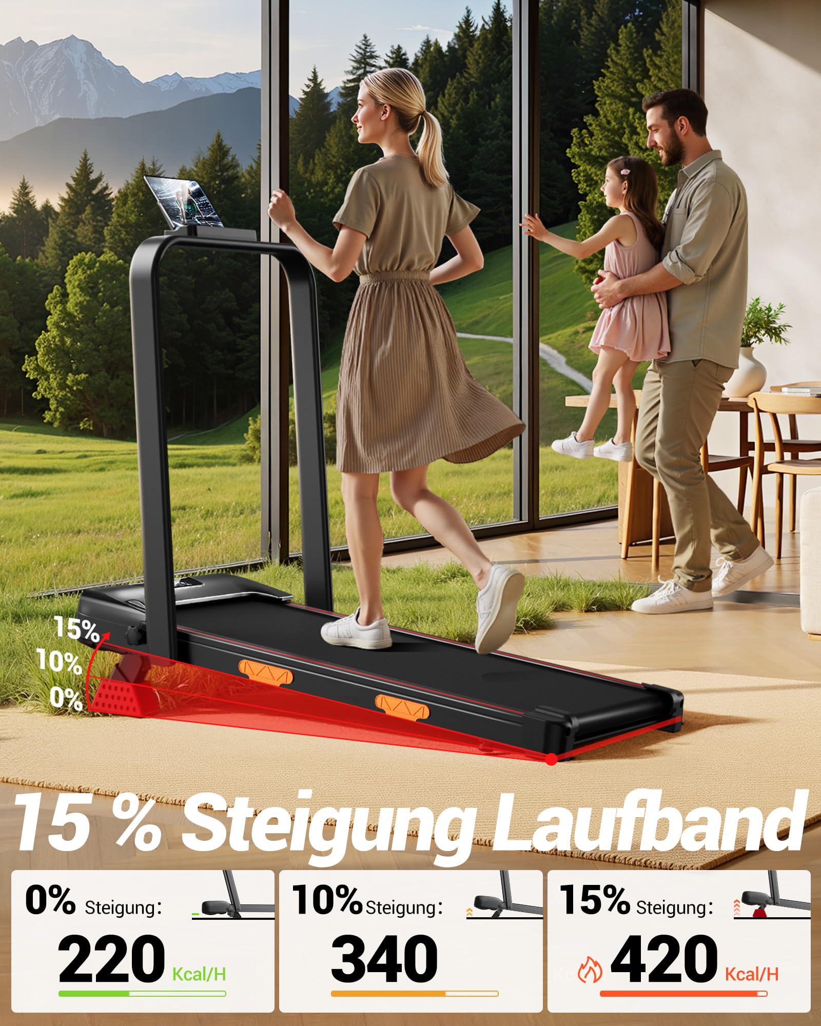 CURSOR Laufband für Zuhause Klappbar mit Steigung 15% 10KM/H Laufbänder | Treadmill for Home mit 2,5-PS-Motor,Leise Klein Büro Klappbar Kompakte 136KG，LED und Fernbedienung