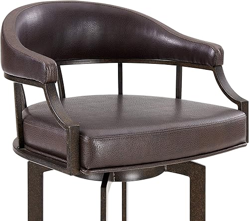 Miniatura 4 de Armen Living Pharaoh - Taburete giratorio de 30 pulgadas de piel sintética marrón y caoba