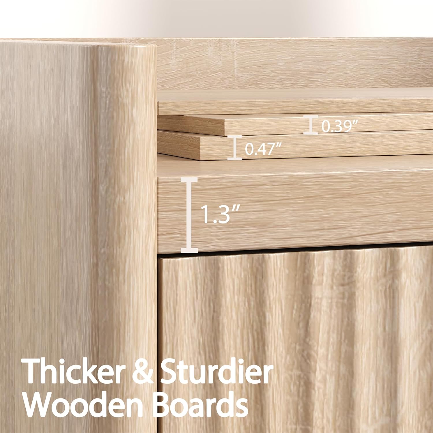 25.9" Fluted Nightstand with Charging Station, Large Modern Bedside Table with Storage Drawer and Metal Handle,End Table for Bedroom, Home Office（Natural Oak）