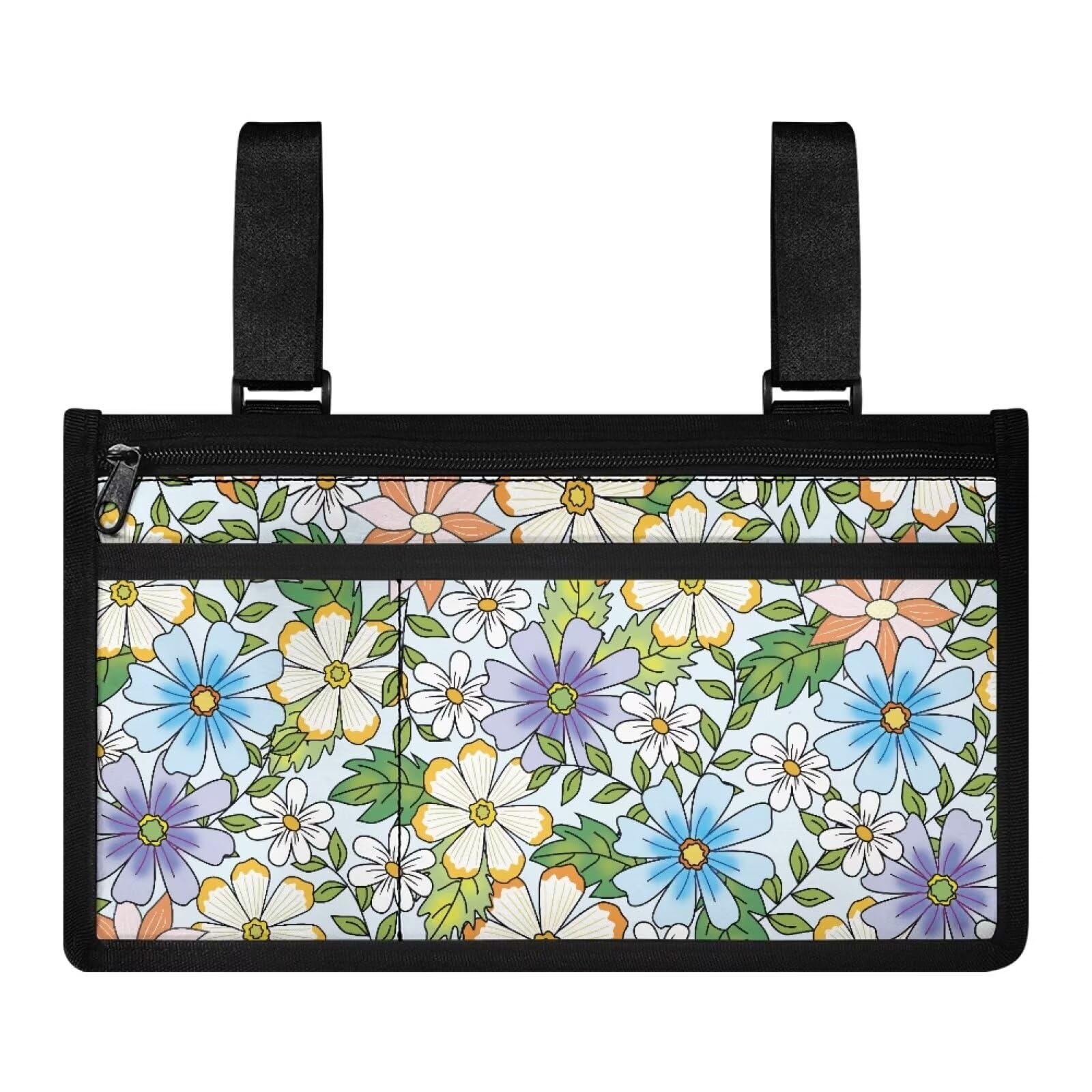 YORXINGY Cartoon Floral Wheel Chair Accessories Adults Wheelchair Casual Side Bag Wheelchair Rollator Accessories with Cup Holder Easy to Hang for Elderly Seniors Portable Travel Tote