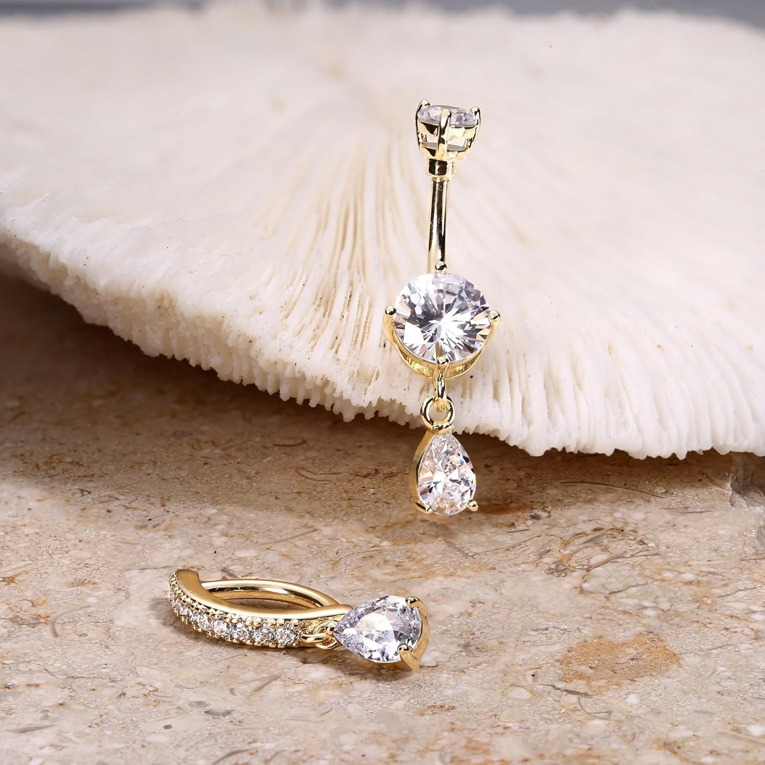 UBGICIG 14G Dangle Belly Button Rings for Women - 316L Surgical Steel Belly Button Rings Teardrop Opal CZ Clicker Belly Piercing Jewelry - Image 4