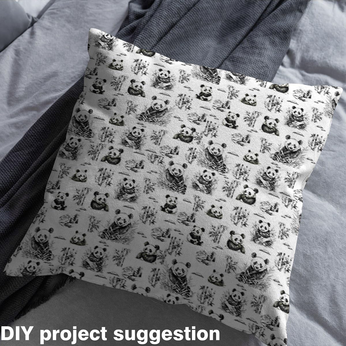 Feelyou Panda Fabric by The Yard 5 Yards Kids Cute Animal Decorative Waterproof Outdoor Fabric for Boys Teens Black White Upholstery Fabric for Chairs Panda Bear Botancial Printed Outdoor Fabric