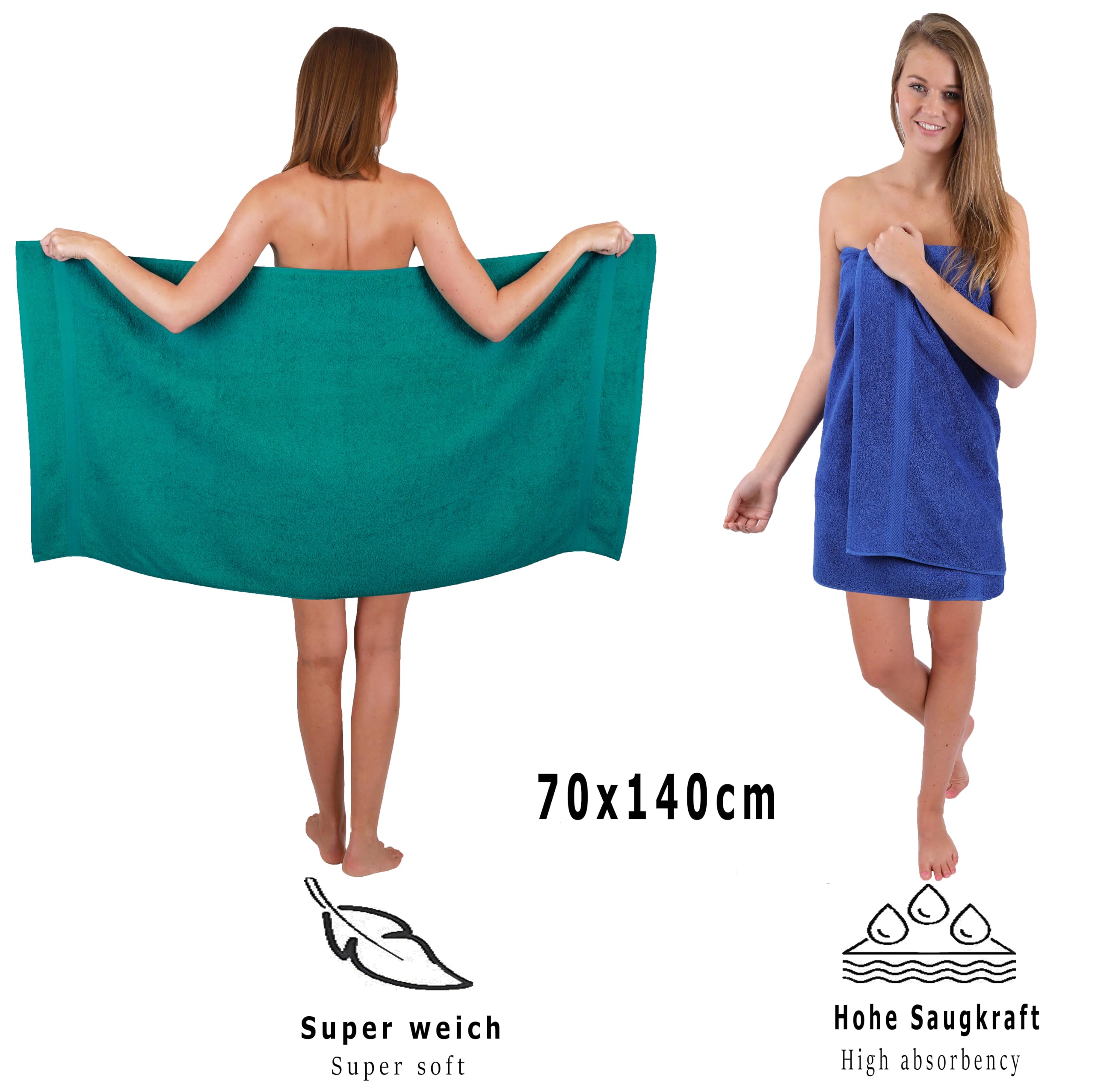 Betz Juego de 10 Toallas Classic 100% algodón 2 Toallas de baño 4 Toallas 2 Toallas de Mano 2 Toallas Cara de Color Verde Esmeralda y Azul