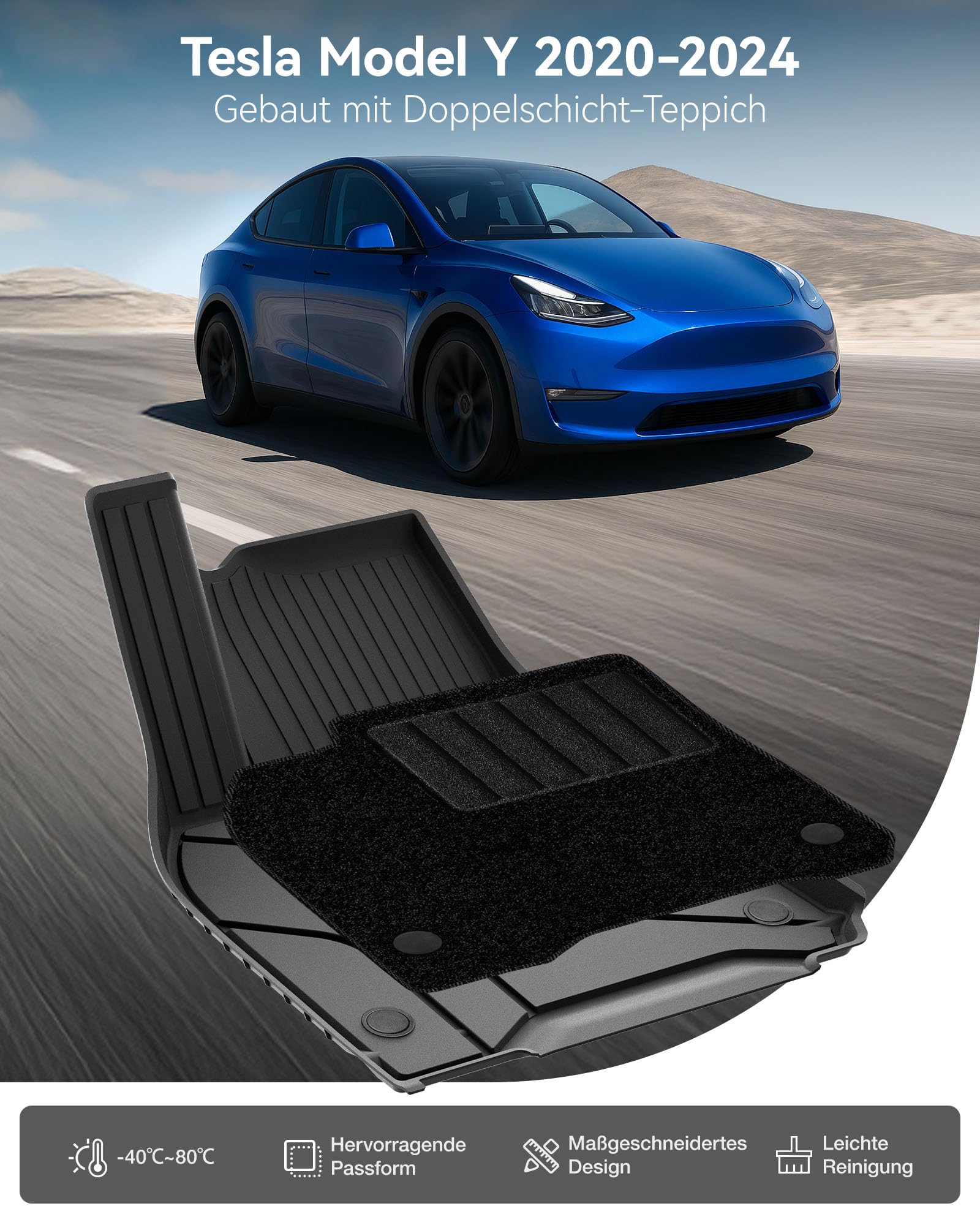 3W 6 STK. Fußmatten & Kofferraumwanne für Tesla Model Y 2020-2024