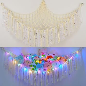 FIOBEE Stuffed Animals Net LED Light Toy Hammock for Kids Bedroom Storage