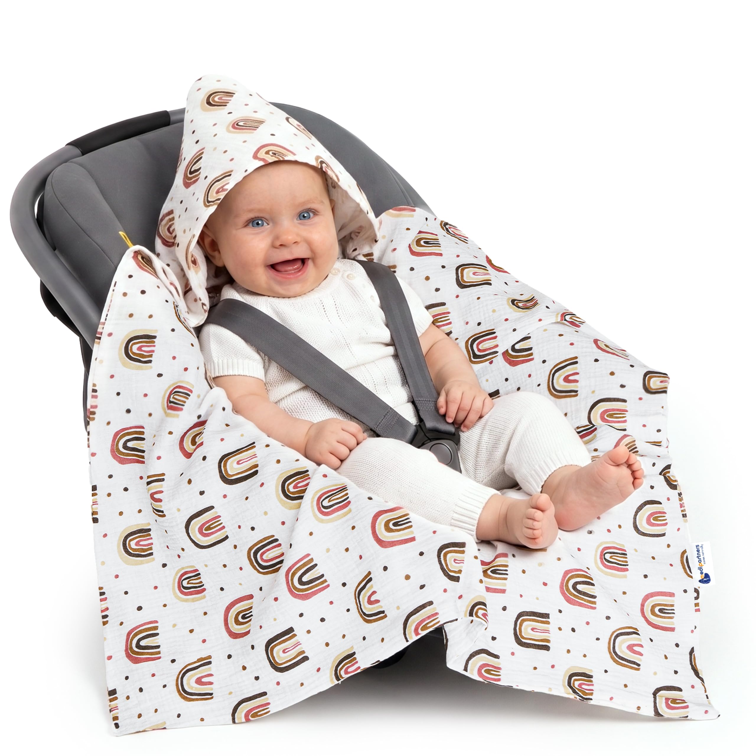 Medi Partners Chiffon Angel Nest Summer Wrap Blanket Baby Car Seat 85x85cm Baby Blankets Angel Nest A Soft Oeko-Tex Fluffy for Strollers (Rainbow)