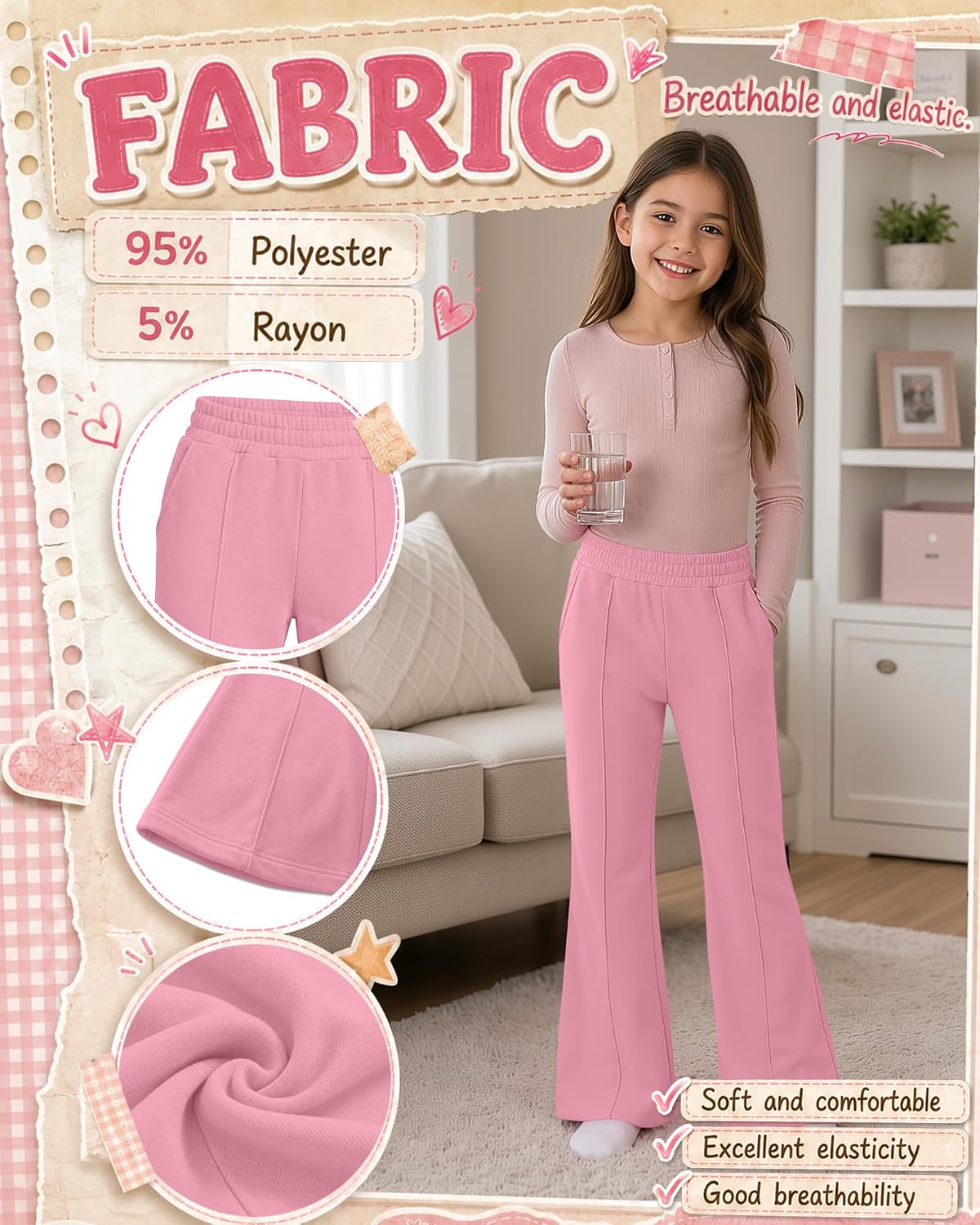 3 Pack Girls' Flare Leggings Pants Kids High Waist Bottom Sweatpants with Pocks for Teen Girls Years 5-14
