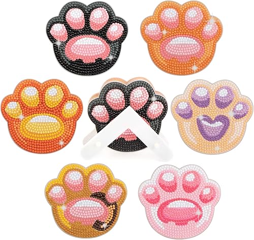 MVVMTOP 6 posavasos de pintura de diamante con soporte dimensional, formas especiales de gato, kit de arte de diamante antideslizante para
