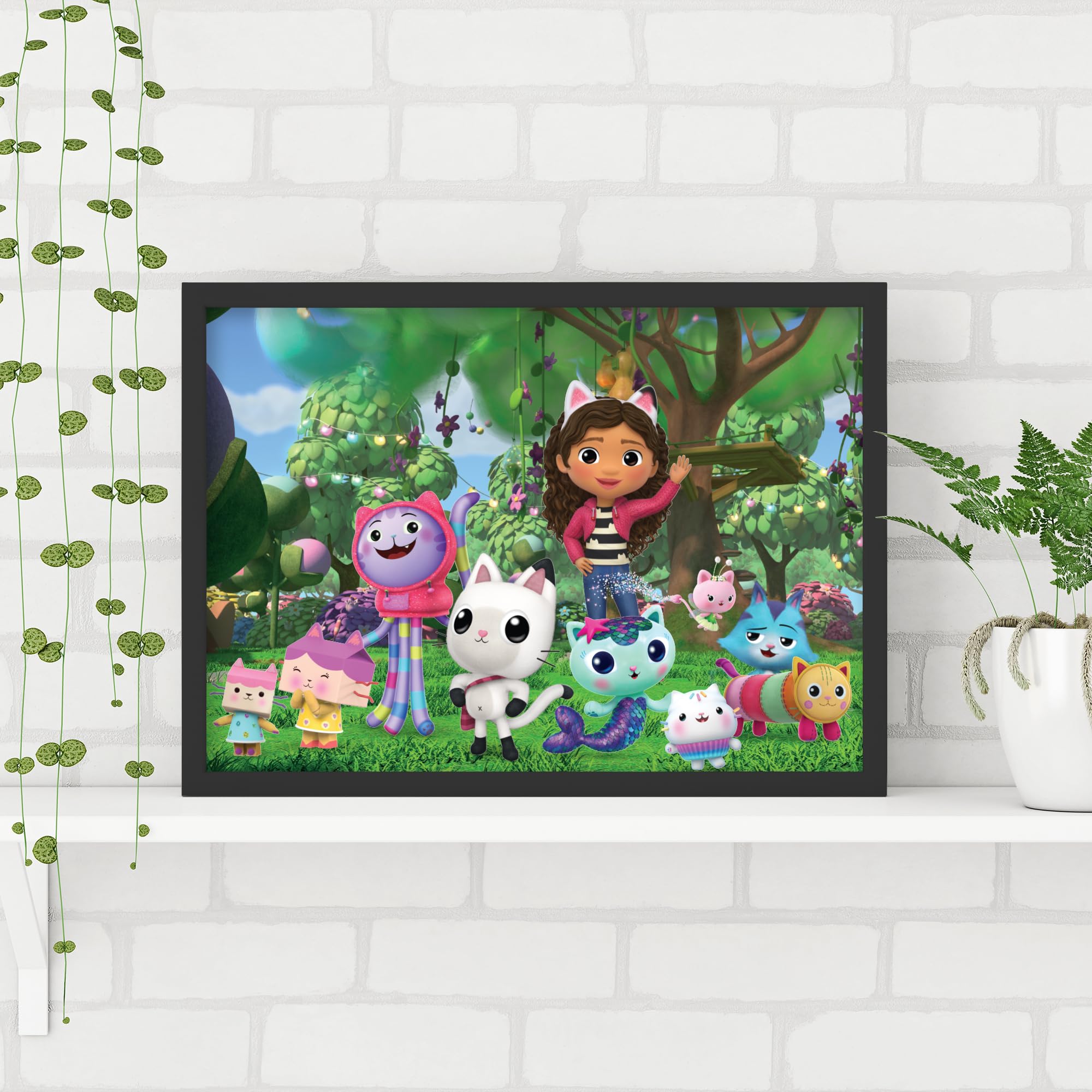 Themed Pink Gabby's Dollhouse Print - Gabby And Friends Waving In Garden Poster Kids Wall Art (21Cm X 29.7Cm - A4)