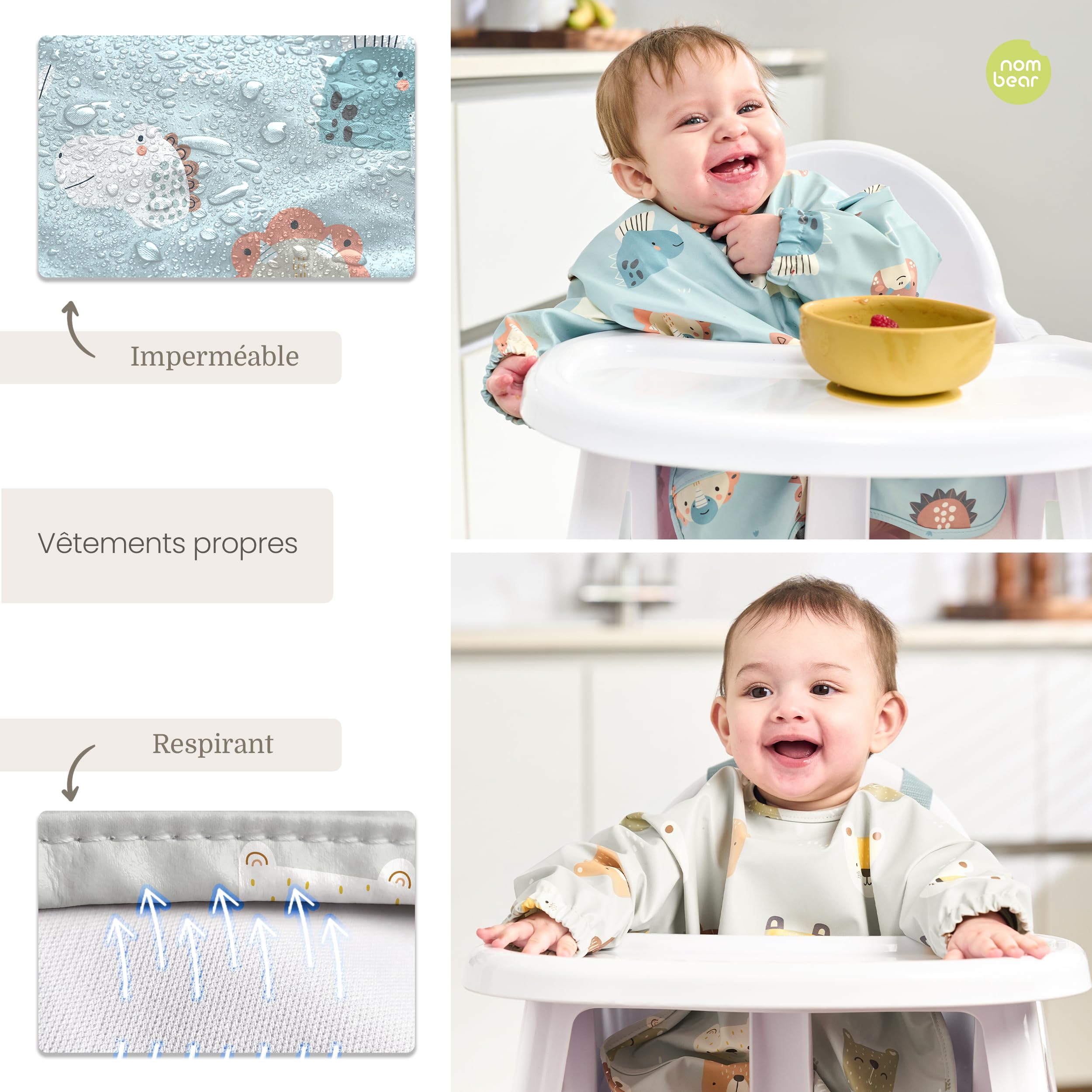 Bavoir Manches Longues pour Bébé - Bavoir Bébé Imperméable, Tablier Bebes pour Manger, Tablier Enfant Repas, Bavoirs DME, Blouse Bebe Repas