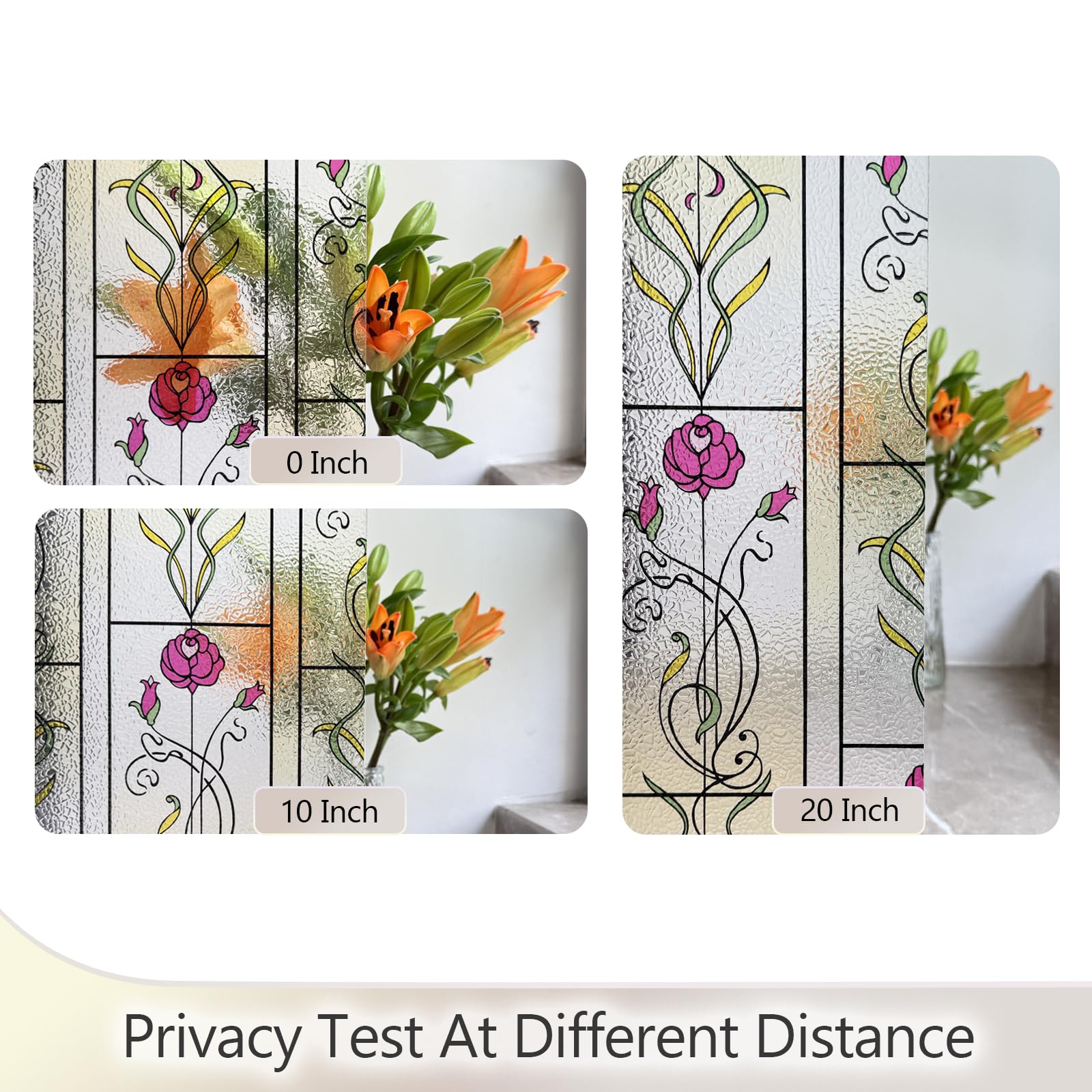 KESPEN WINDOW FILMS Film de confidentialité pour fenêtre – Film décoratif pour fenêtre en verre dépoli avec fleur de rose – Autocollant statique non adhésif pour verre – Contrôle de la chaleur pour la