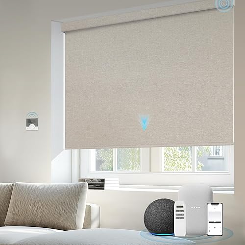 Miniatura 25 de Persianas motorizadas de filtrado de luz compatibles con Alexa Google, persianas inteligentes automáticas, control remoto, 70% opacas, color blanco