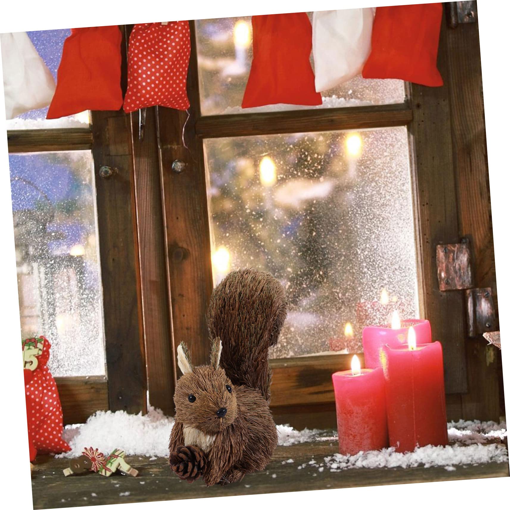 Decorazione Natalizia e Oggetto Fotografico a Forma di Scoiattolo in Paglia Adorabile Mini per Decorazione da Tavolo per Addobbi Natalizi e Progetti Fai da Te