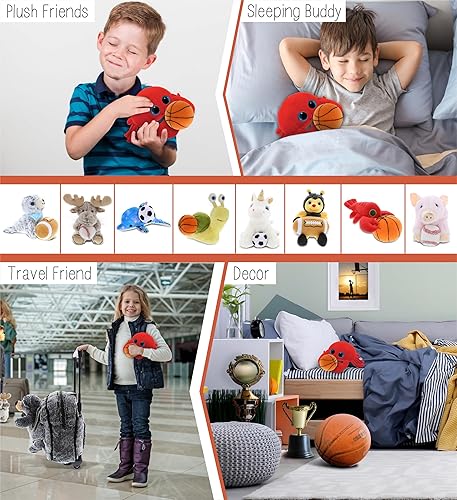 Miniatura 4 de DolliBu Animal de peluche de cangrejo rojo con peluche de baloncesto, cangrejo rojo suave y abrazable, adorable juguete de peluche para jugar, lindo