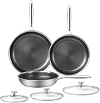 6 Pan à frire en acier inoxydable avec ensemble d'articles de cuisine non-adhésifs en nid d'abeille 3pcs W/Stay Cool Handle Skilet Works Pan pour cuisiner avec des plaques à gaz à induction