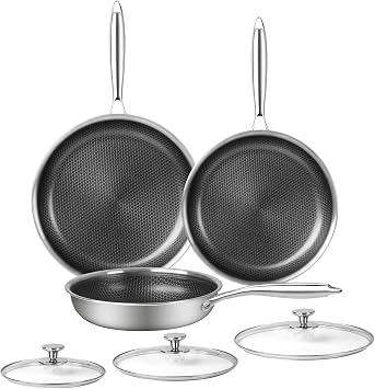 Innerwell Non Stick Frying Pans, Stainless Steel Pan Set with Lid