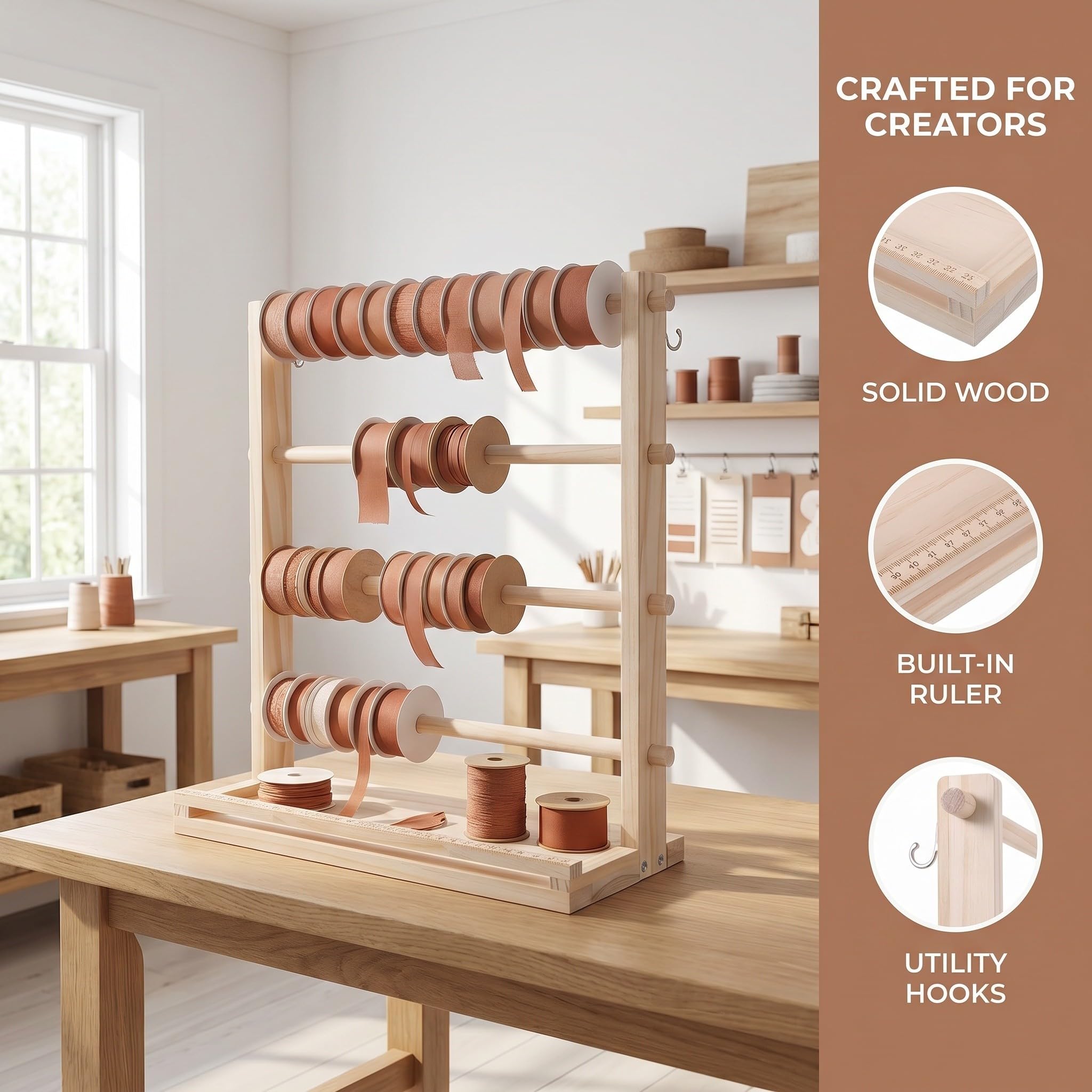 GALPADA Organizzatore in Legno per Nastri a 4 Livelli, Beige
