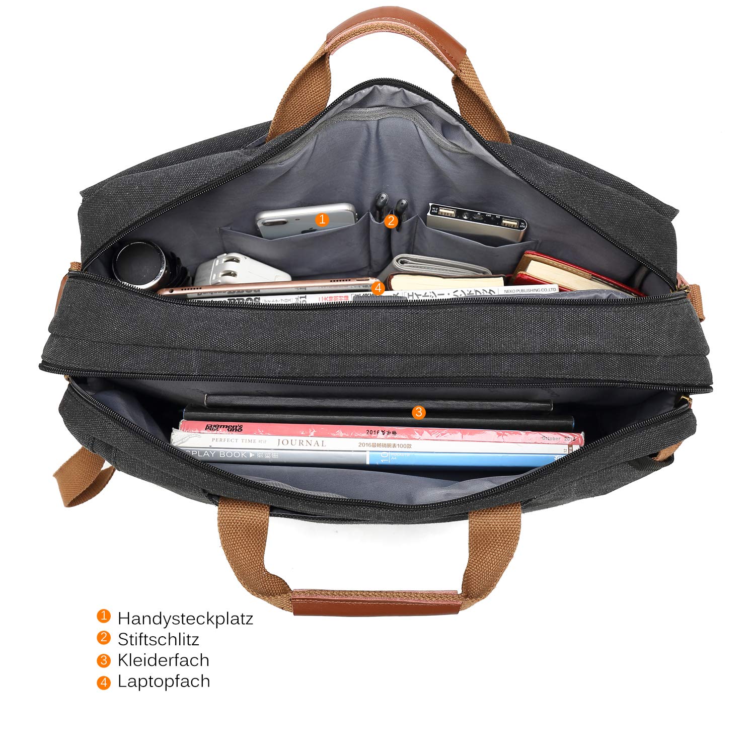 Sacoche Ordinateur Portable CoolBELL 17,3 Pouces - Porte-documents Bandoulière Toile Noir - Voyage & Bureau - 10