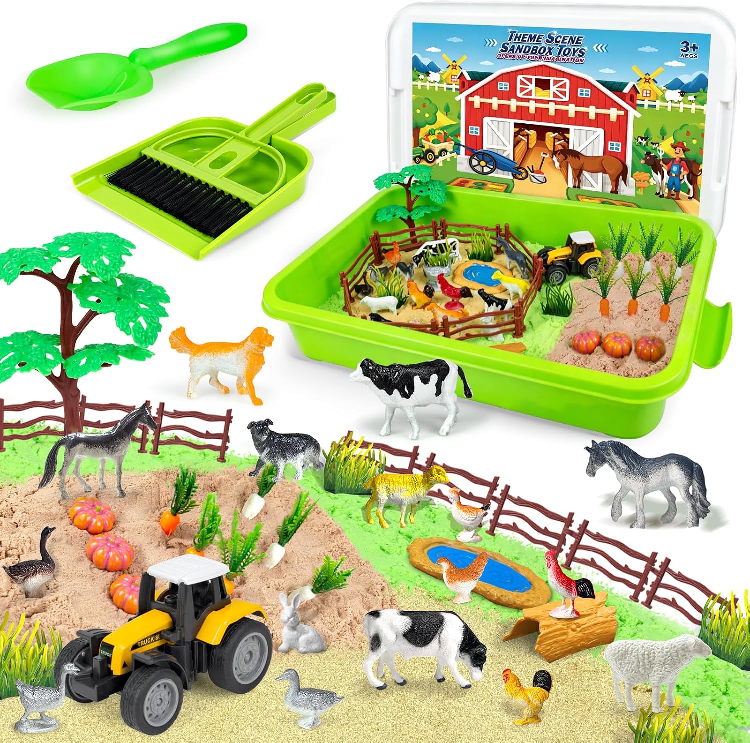 Sensory Bin, Farm Sensory Bin Sandbox Toys Play Sand Kits for Kids 3-5 6 7