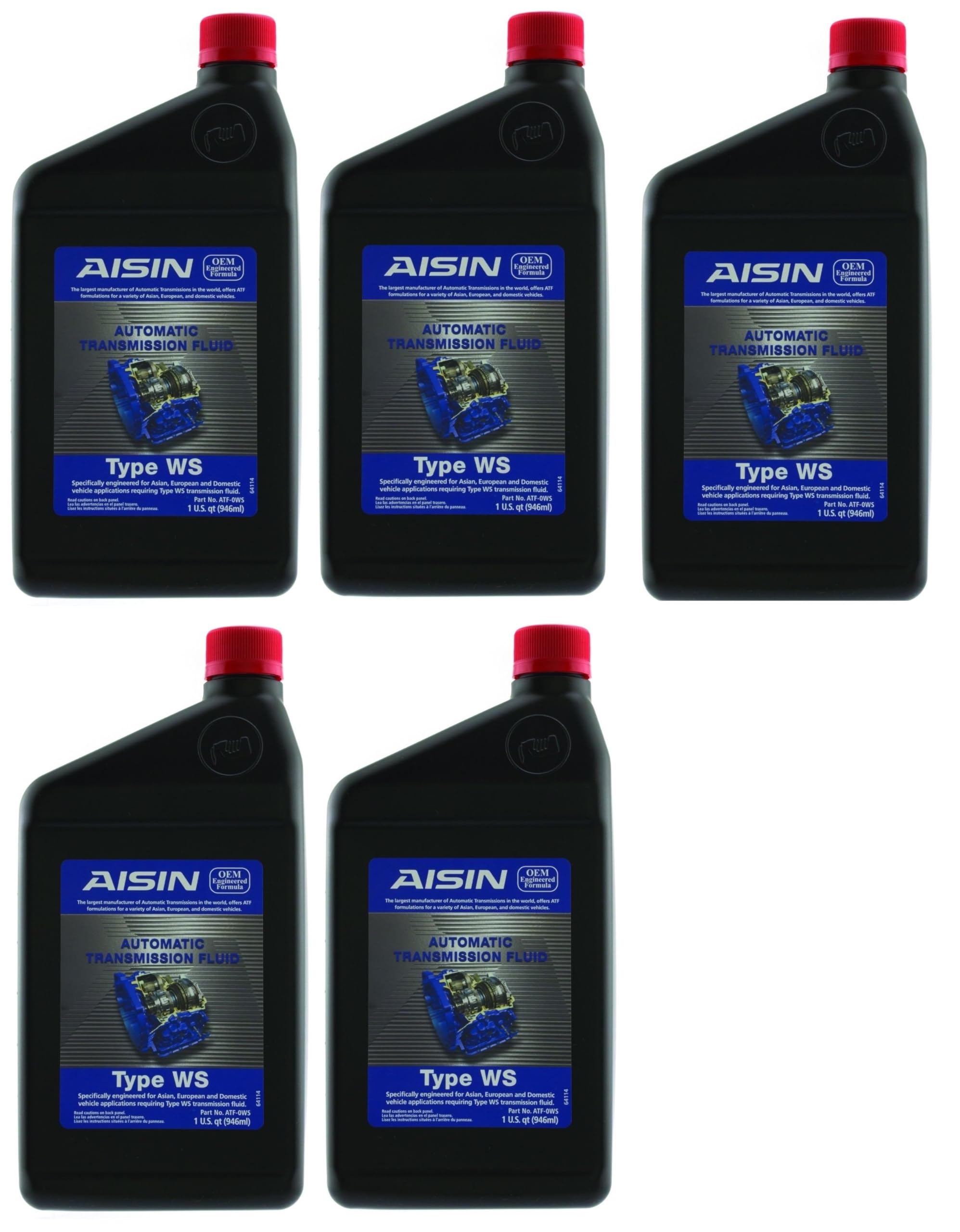 Set of 5 Auto Trans Fluids Aisin ATF-0WS for Cadillac Lexus Scion Toyota Volvo