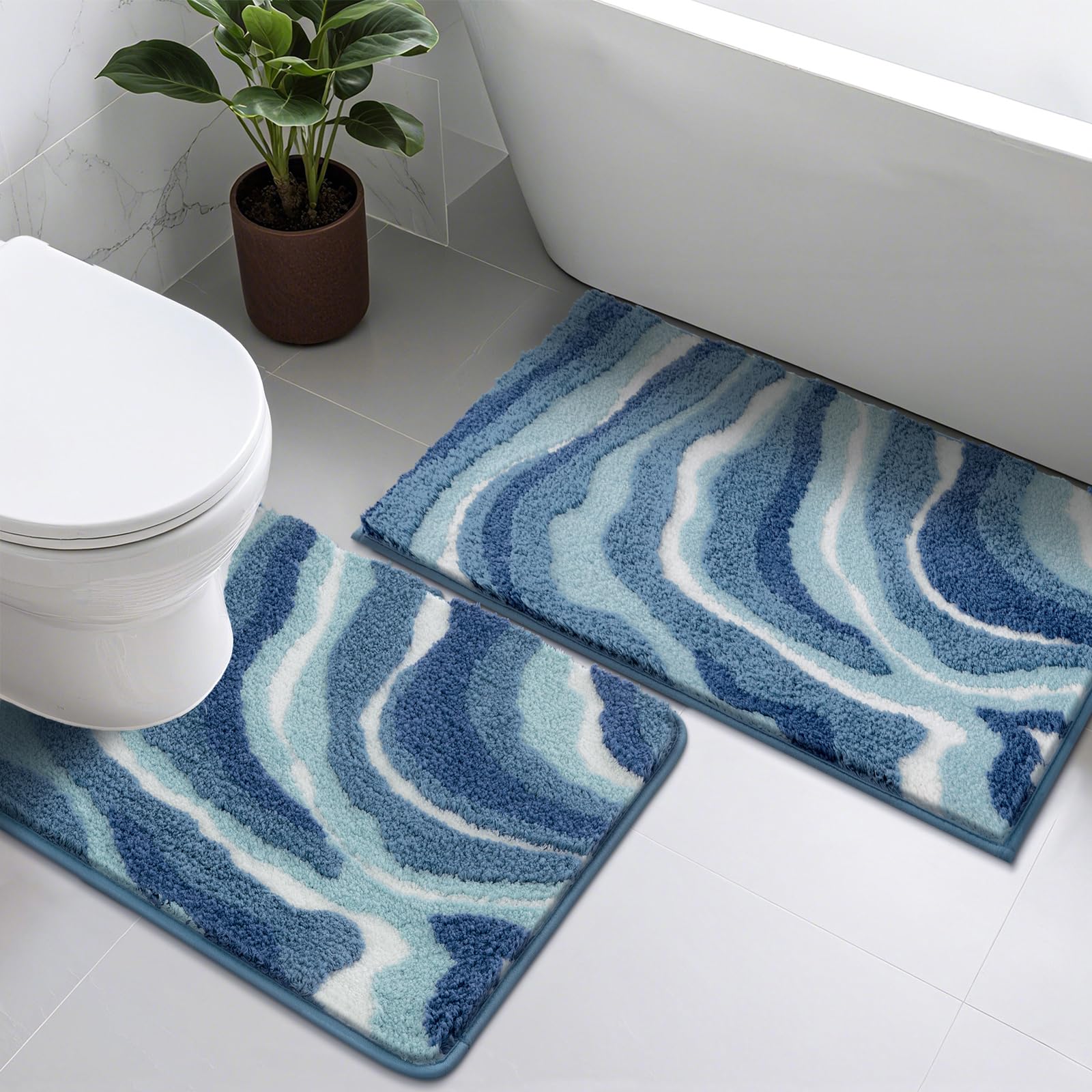 Tapis de bain antidérapant en microfibre avec tapis toilette WC assorti