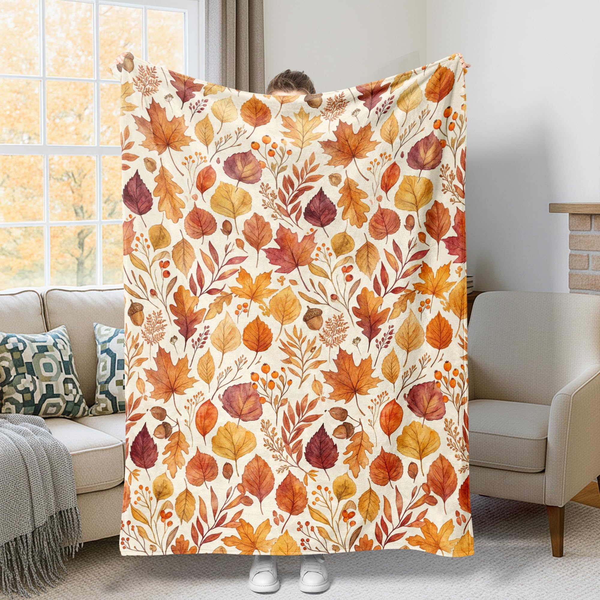 Couverture pelucheuse orange automne pour canapé et moments de détente au salon
